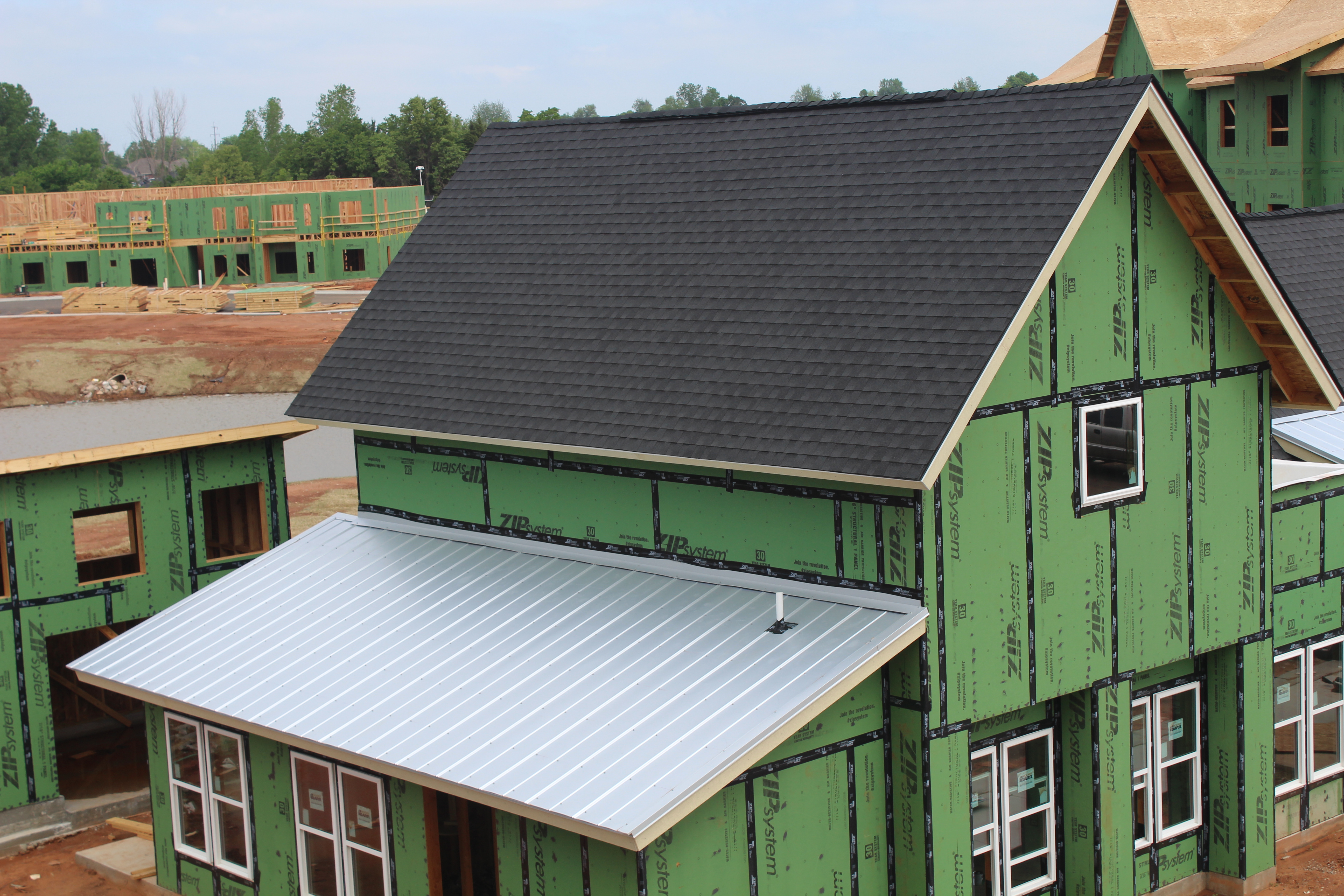 Standing seam metal roof canopy close-up