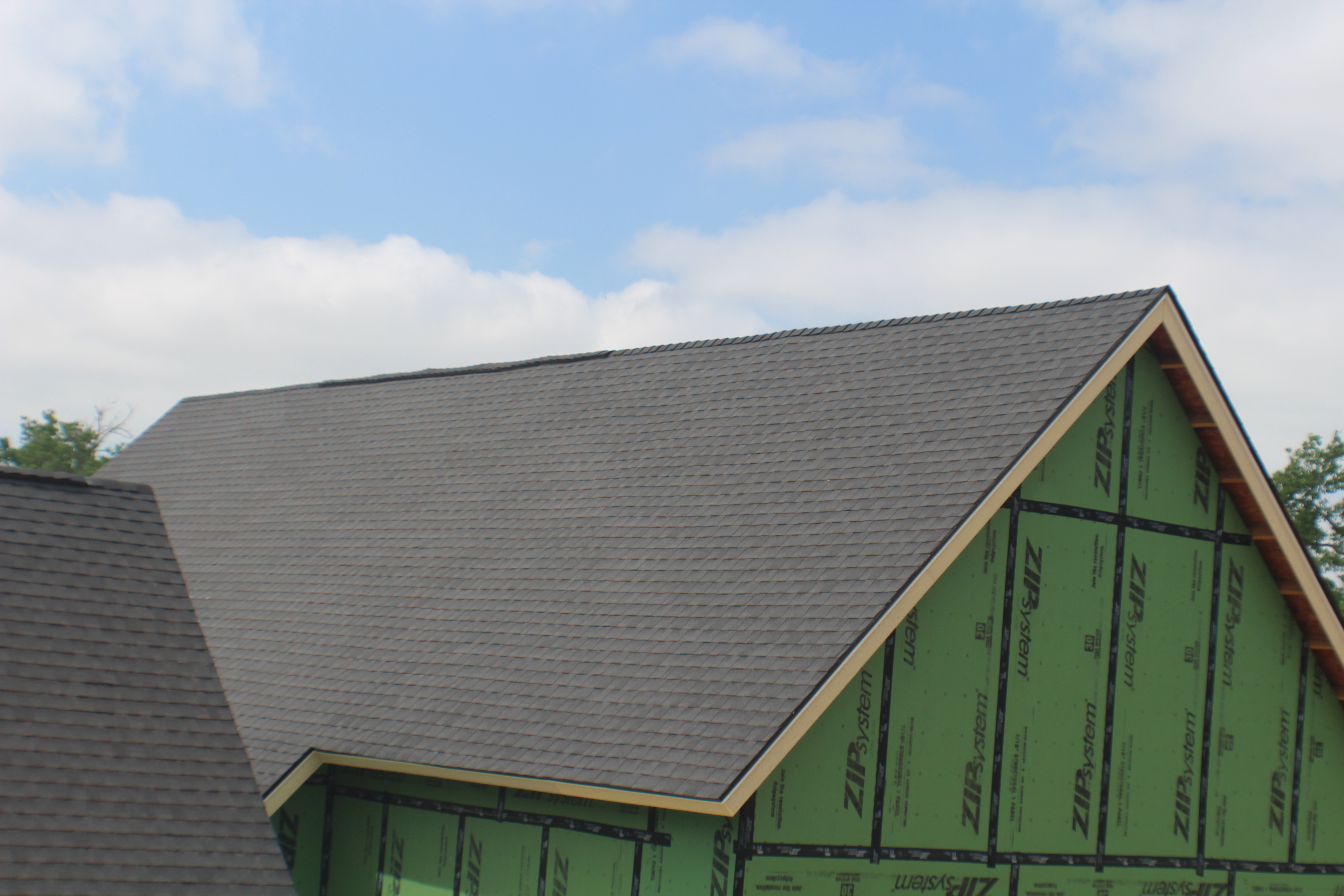 Close-up shingle quality on gable peak
